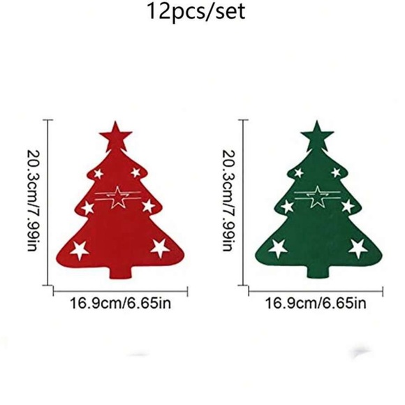 Red Christmas Tree Cutlery Holder 12 Piece - Picture 3 of 7